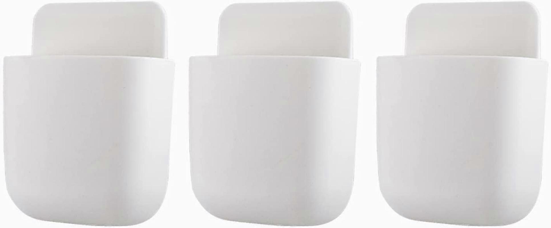 3pcs Wall Mount Remote Control Stand Container Adhesive Storage Box (white)(4-d-1)