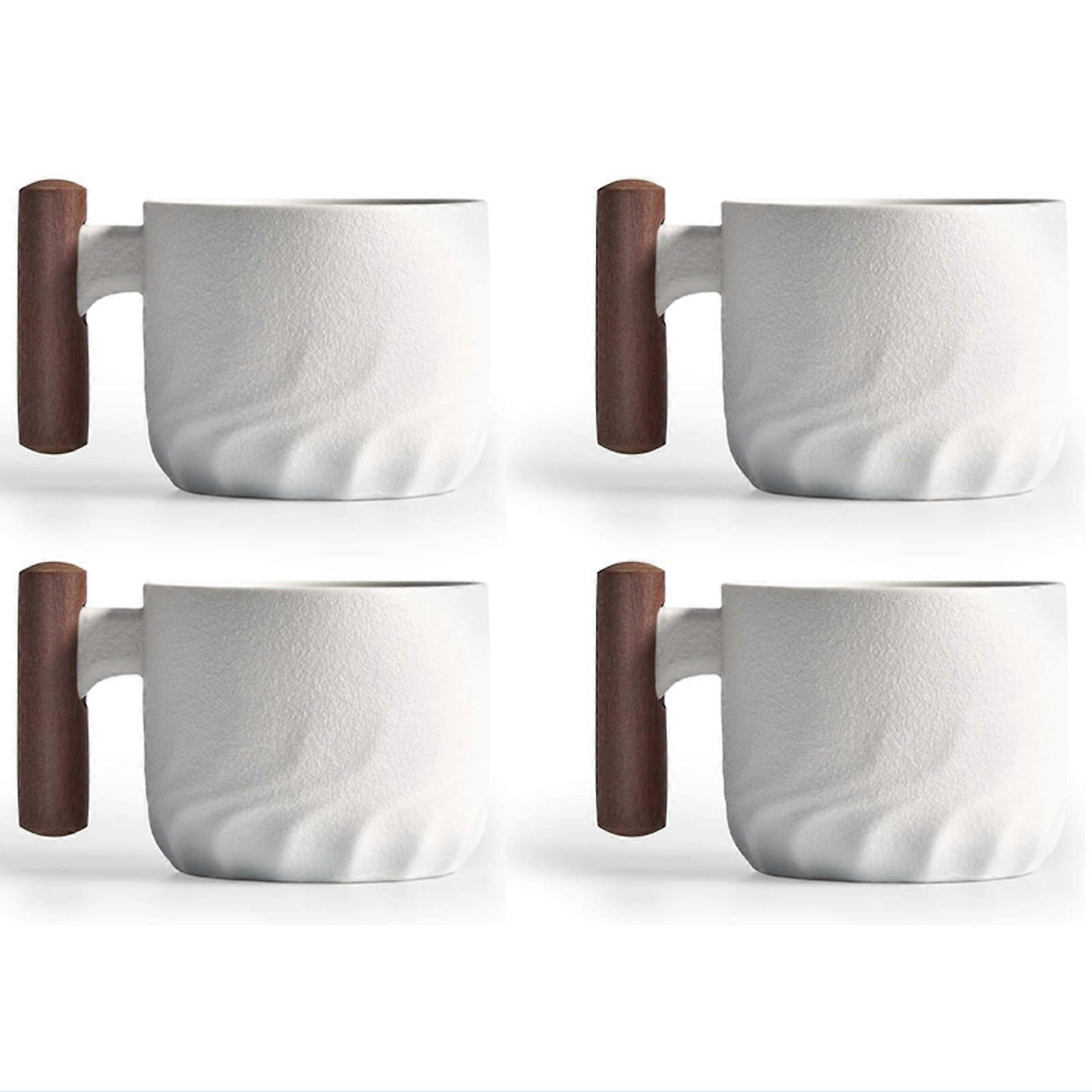 2.5oz Ceramic Espresso Cups Set of 4 with Wooden Handle, White KungFu Tea & Coffee Mugs