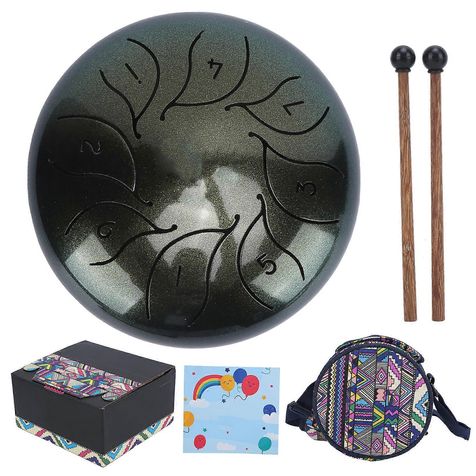 Tongue Drum Metal Pan Tank Handpan 5.5in Percussion Instrument Portable Set Kit with Mallet