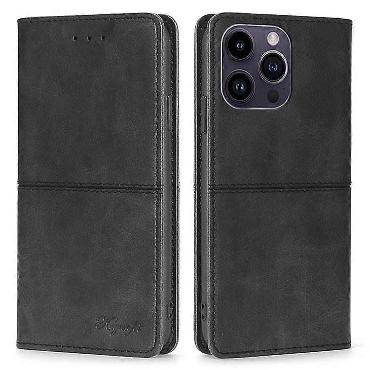 Compatible For iPhone 15 Pro Max Cowhide Texture Phone Cover PU Leather Stand Case with Card Slots
