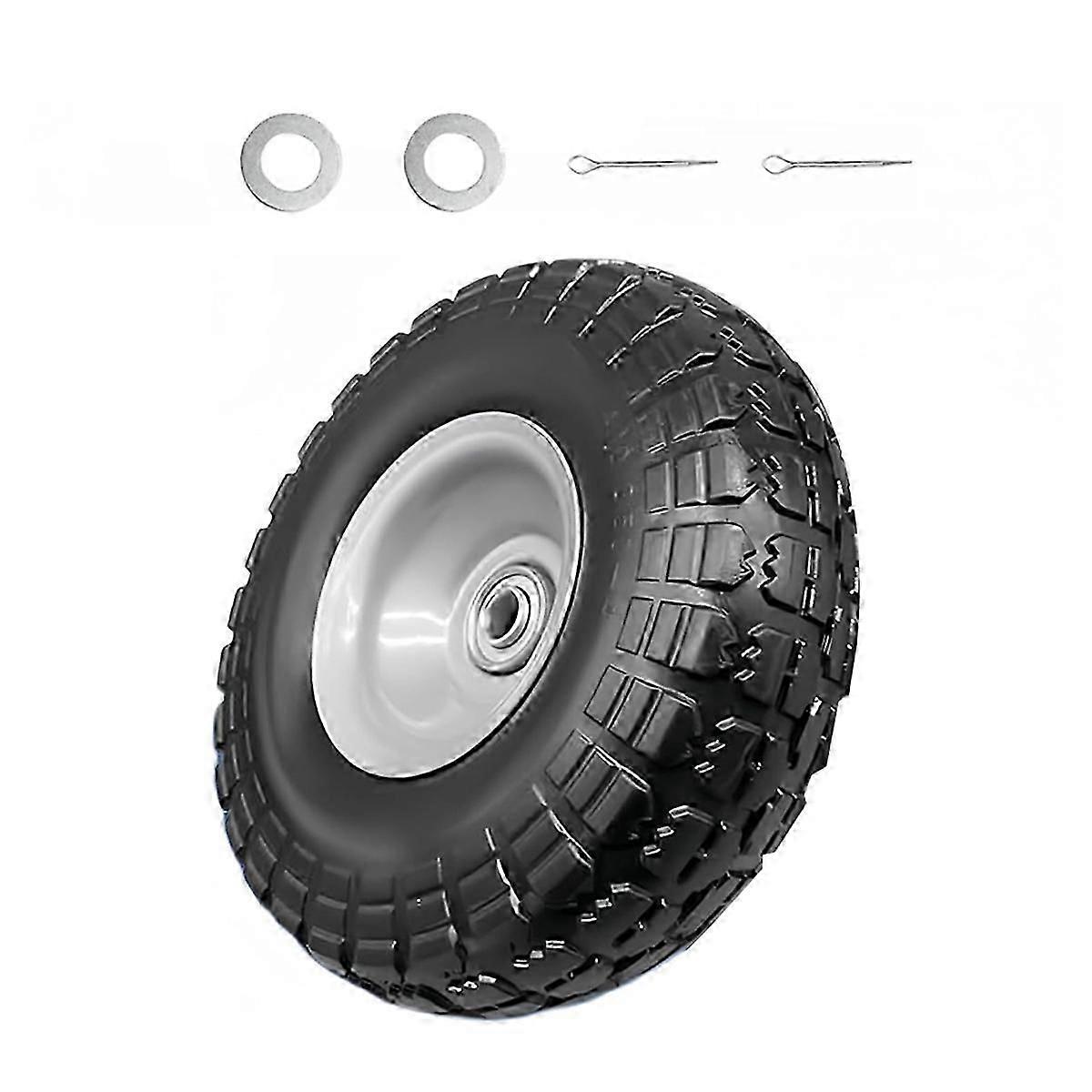 10 Inch 4.10/3.50-4 Tire and Wheel Flat Free, Heavy Duty Solid Replacement Tire for Wheelbarrows Hand Trucks