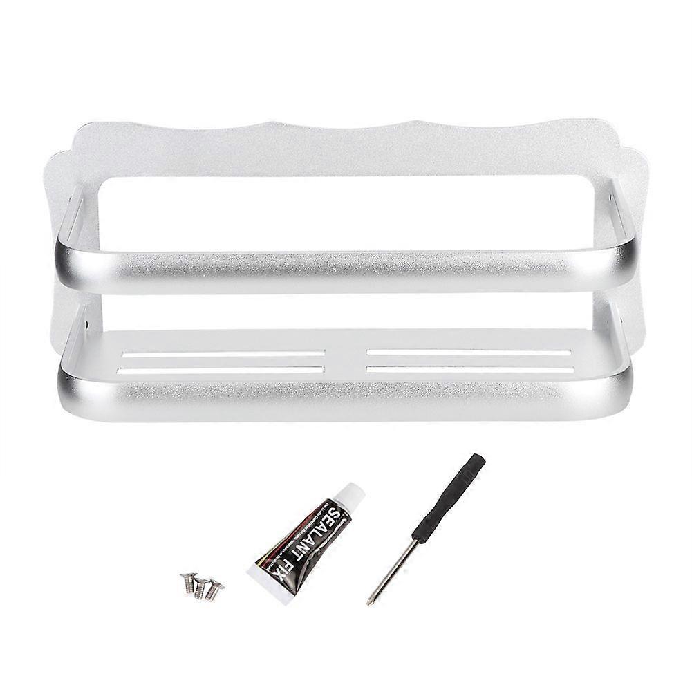 Bathroom Wall Mounted Rectangle Storage Towel Aluminum Basket Rack Silver