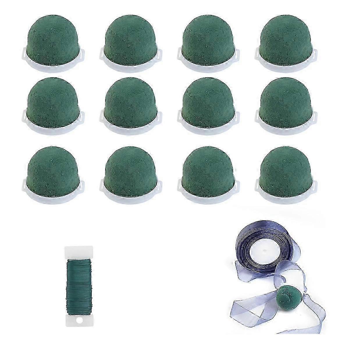 12 Pcs Mini Round Floral Foam Holder,green Dry And Wet Florist Flower Block Craft Arrangement Supplies For Wine Bottle