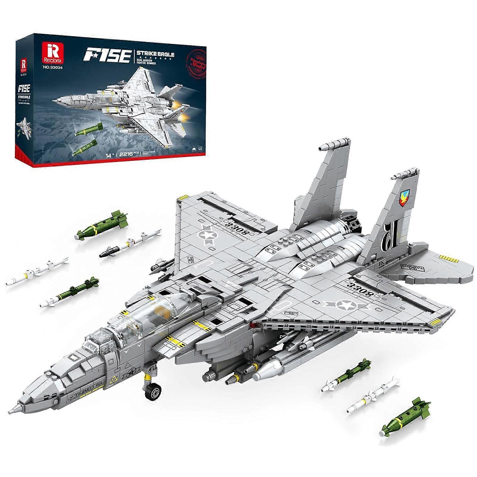 Reobrix F-15E Strike Eagle 1:72 Scale, Dual-Role Fighter Model Kit, 2216PCS with Weapons Bay & Afterburner Details for Aviation Enthusiasts 14+