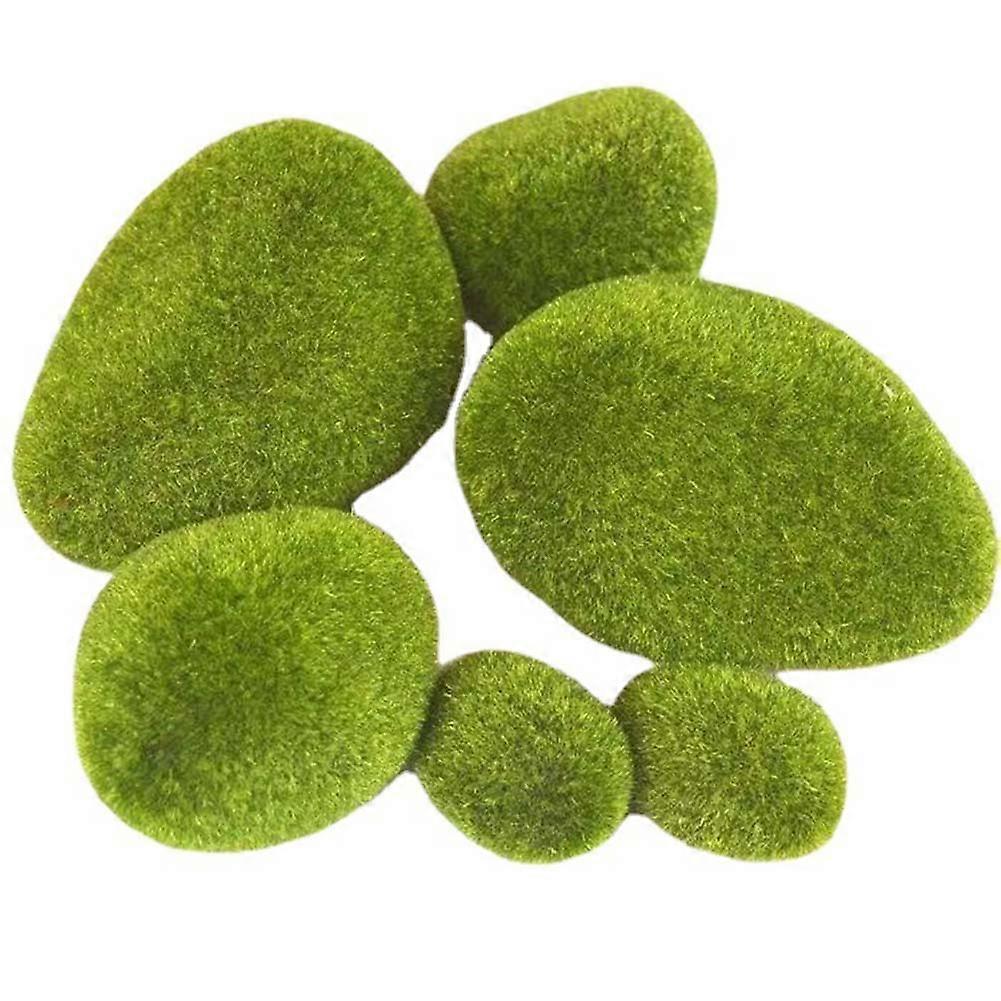 Artificial Moss Rocks 3 Size 6PCS Decorative Green Moss Stones
