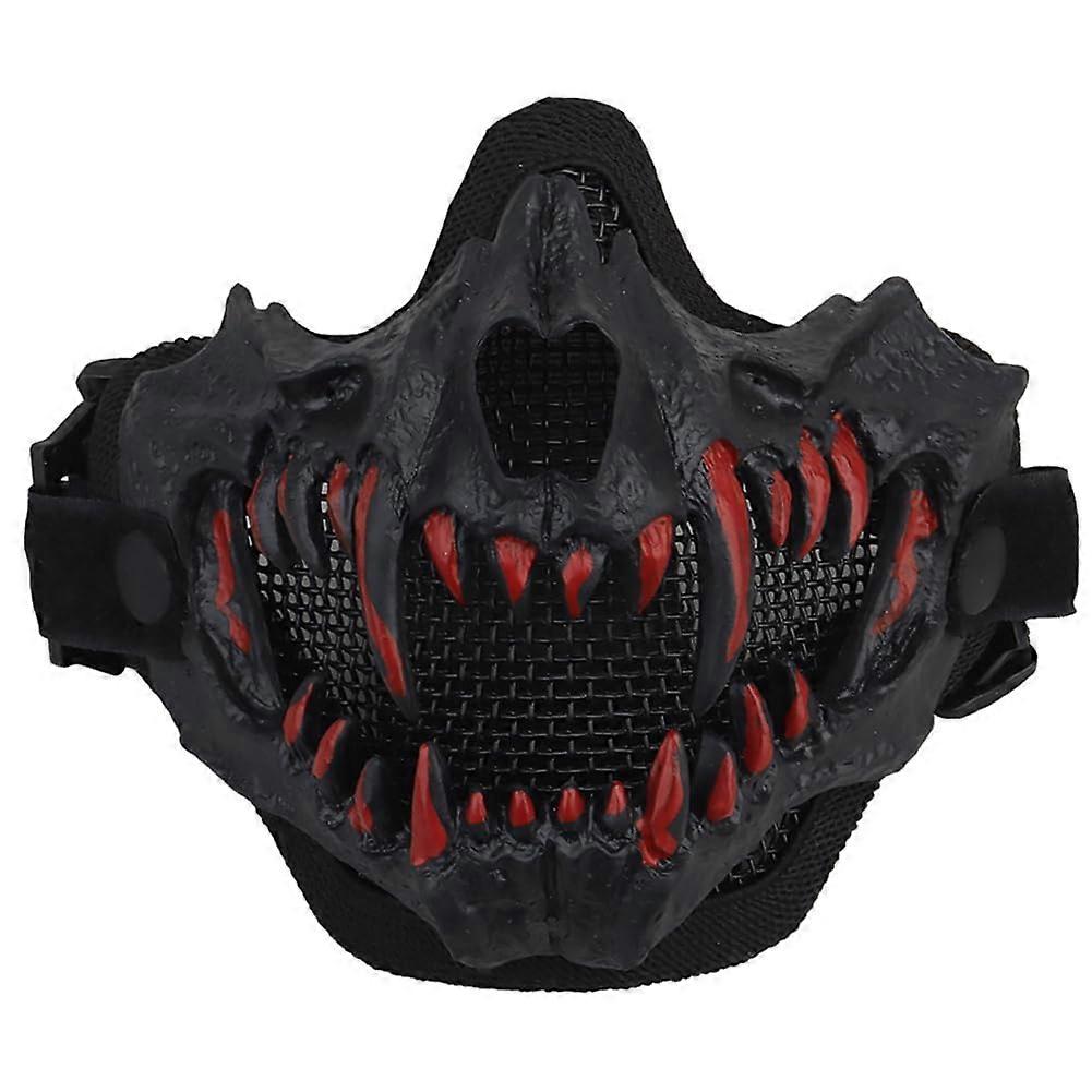 Fangs Cosplay Airsoft Mask Protective Mask Adjustable Strap Breathable Halloween Horror Party Decor Black