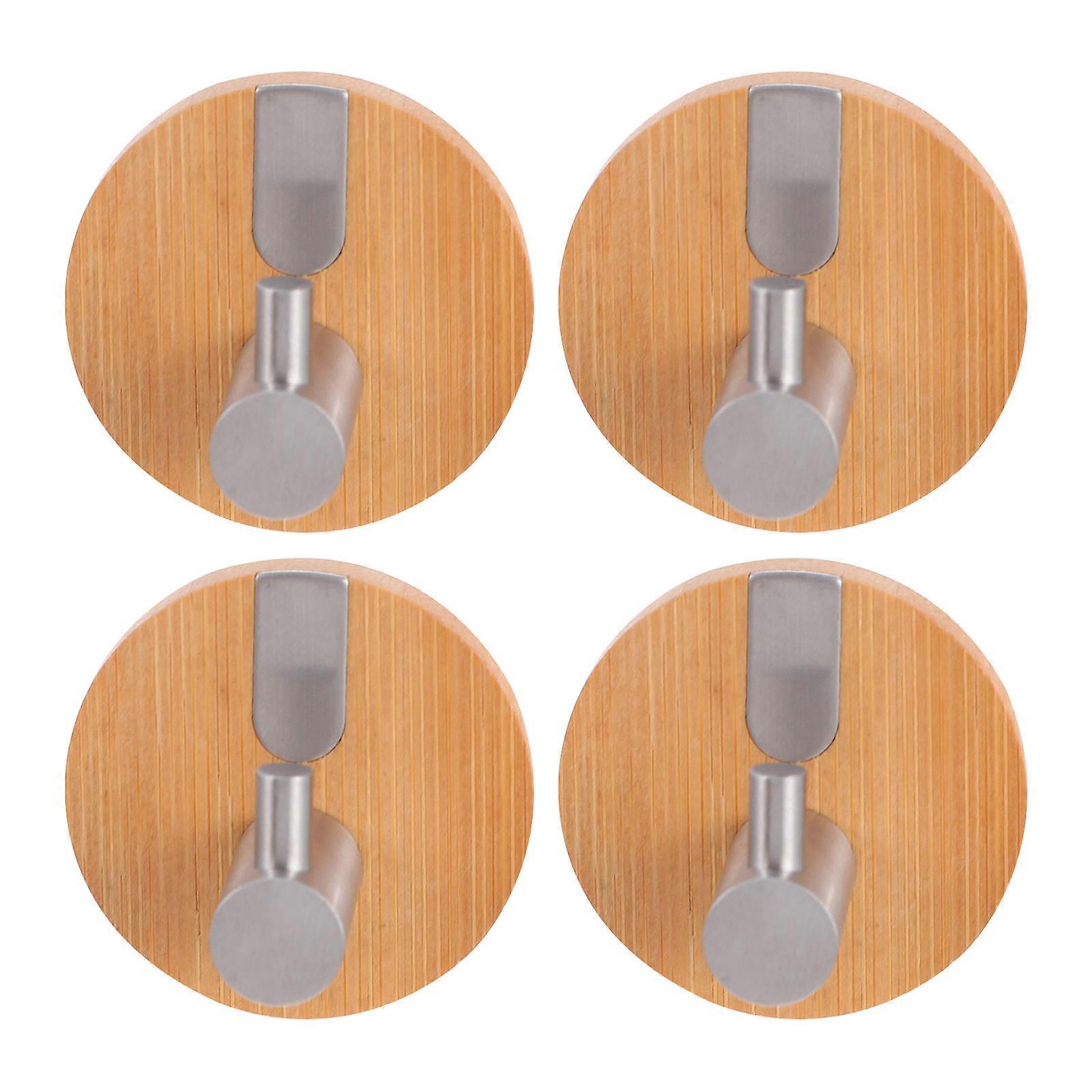 Bamboo and Stainless Steel Wall Hooks for Home Use Multi Pcs Round Punch Free Hooks
