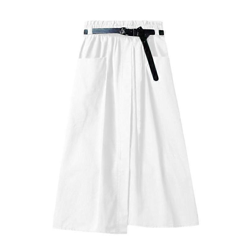 Women Casual Skirts Spring And Autumn Solid High Waist Irregular Pockets Midi Skirts Fashion Simple Elegant Cargo Style A Line Skirt