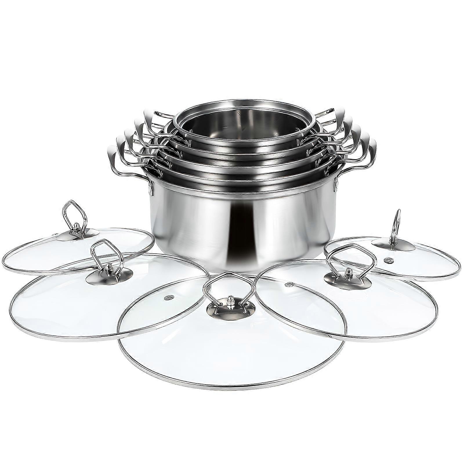 Stainless Steel Stock Pots with Tempered Glass Lids, Large Stew and Porridge Cooking Pots, Double Handled Kitchenware for Soup Boiling and Stewing