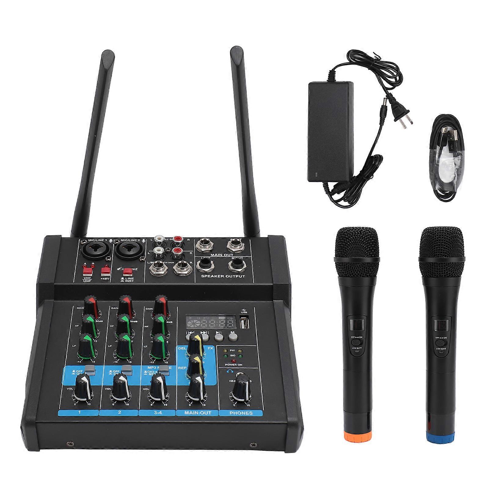 Wireless Microphone Mixer with Bluetooth and USB - 4 Channel Sound Mixer for Performances