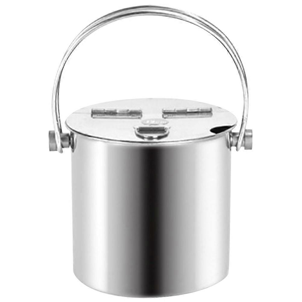 Metal Ice Bucket with Handle for Party Silver Round Lid Rectangular Body Simple Design 1Pcs