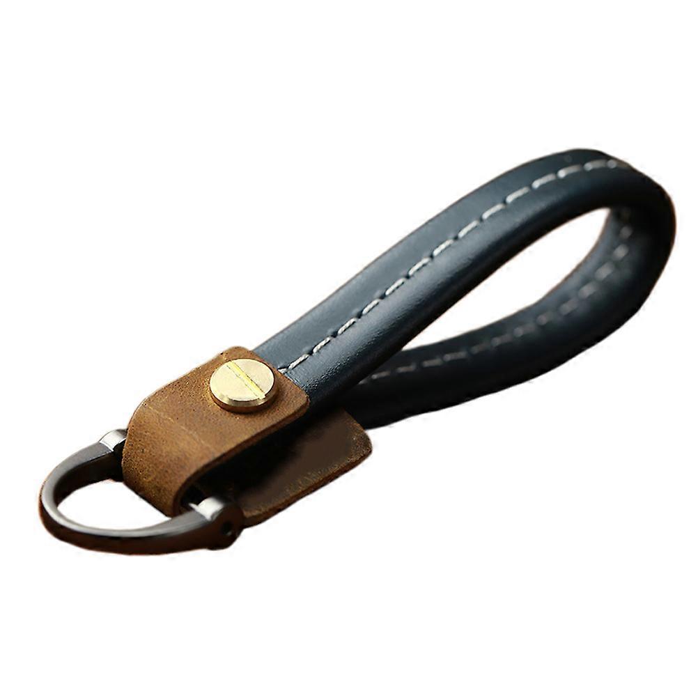 Creative Keyring Car Key Chain Leather Key Holding Daily Use Round Shape Blue 1Pack