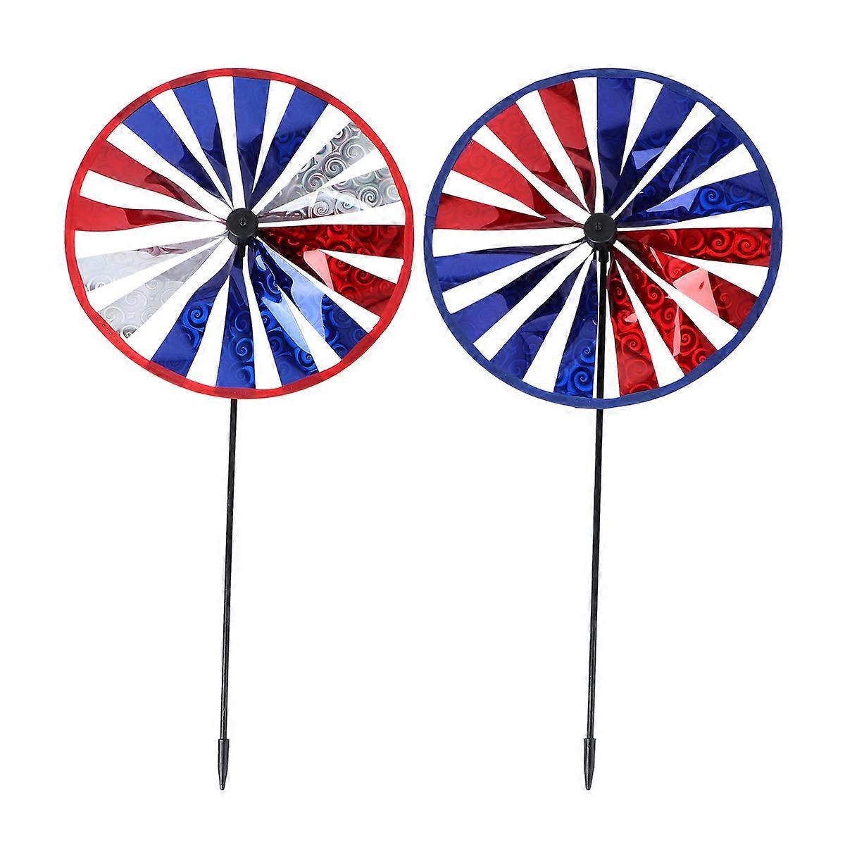 Round Windmill Decorative Pinwheel for Garden Use 2Pcs Outdoor Colorful Toys