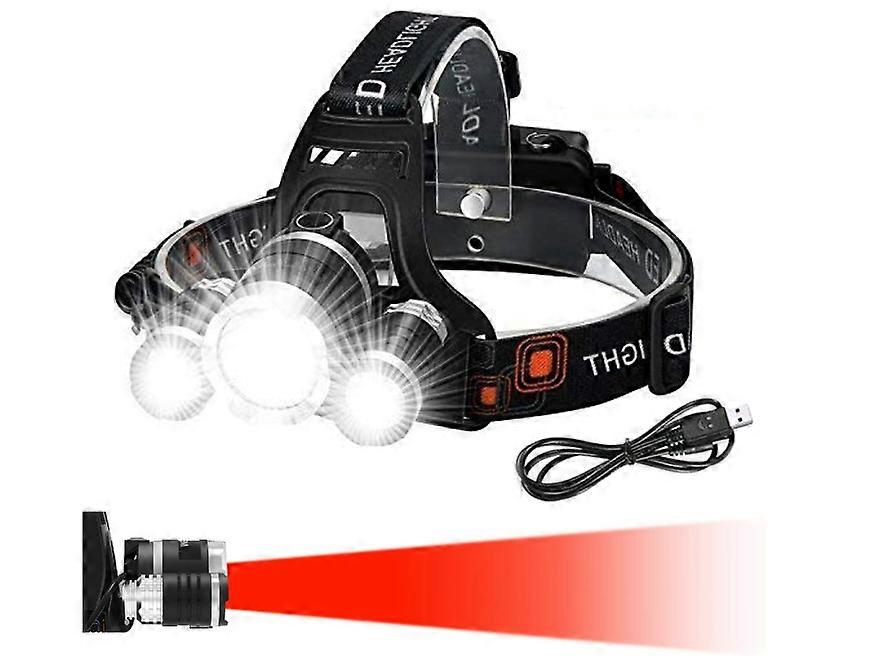 Head Torch , Zoomable Head Tools with 4 Modes and Red Warning, 6000 Lumen Super Bright, Hands-Free , Rechargeable(Black)