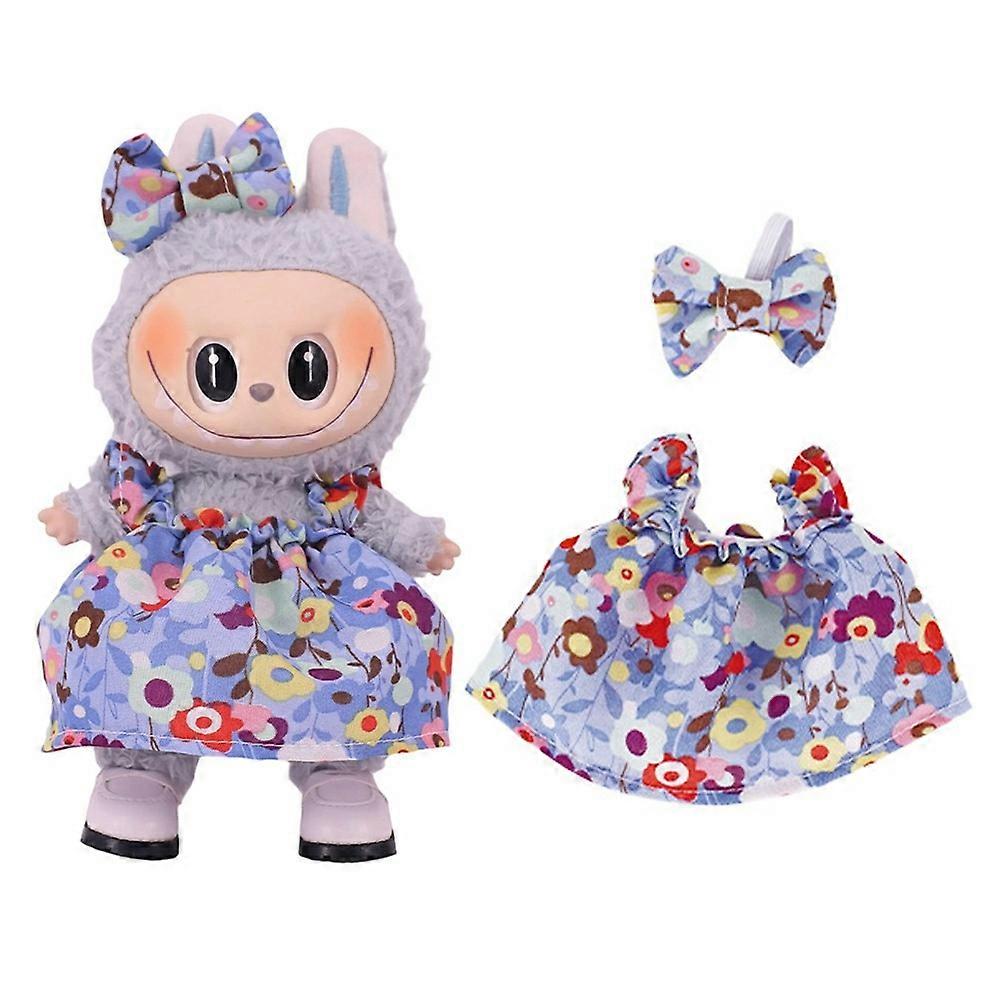 V9F dla Labubu 17 cm mini figurka pluszowa lalka odzież kwiatowy wzór w6S sukienka z bowknot Party Outfit