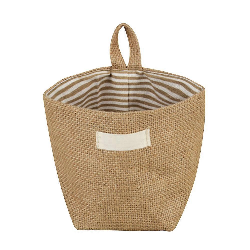 Hanging Storage Jute Pouch Cotton Fabric Flower Pot Small Sacks Yellow Stripe 14.00X14.00X12.50CM Breathable 1Pack