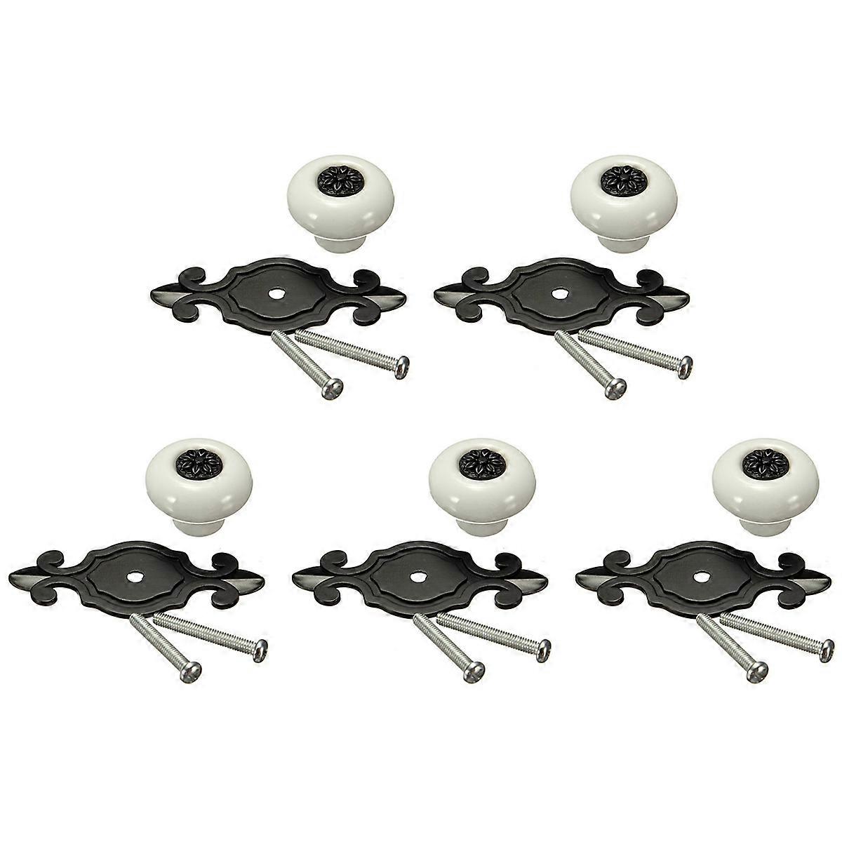 Vintage Ceramic Door Drawer Cupboard Pull Handle White+Black