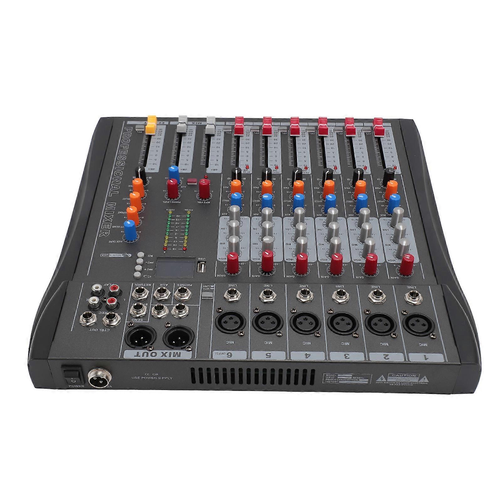 6 Channel Sound Mixer Professional USB Bluetooth Live Sound Card for PC Recording Podcasting Live Streaming Studio 100‑240V US Plug 
