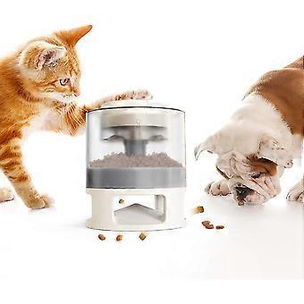 Hunde- og kattefoderdispenser - Kæledyrslegetøj med automatisk knap - Langsom feeder Intellektuel træning for små hunde (hvid)