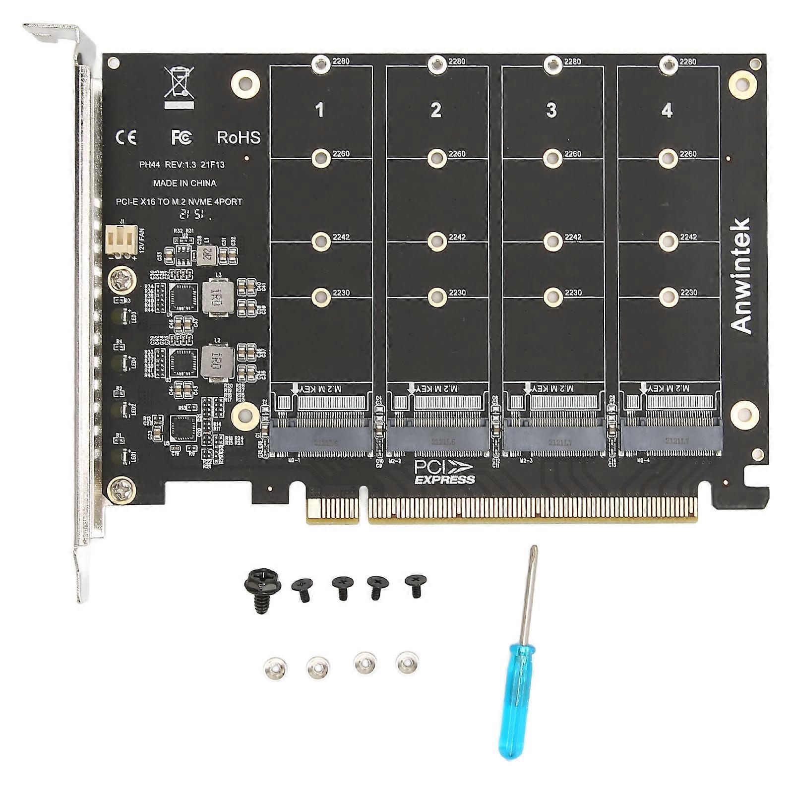 Adaptateur M.2 PCIE NVMe M.2 vers PCIe 4.0 X16 Protocole Carte d'extension de transfert SSD 4 baies Carte divisée M.2 RAID X16