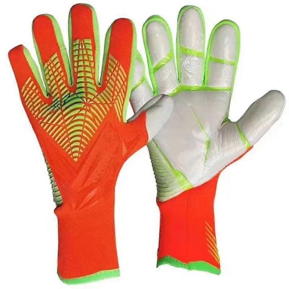 Football Goalkeeper Gloves – Latex, Breathable, Wear-Resistant, Non-Slip, Finger Edge, Wrist Protection, Size 9 Orange