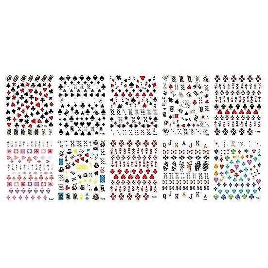 10Pcs/Set Nail Decal Poker Flower Pattern Removable Multiple Styles Adhesive Decoration Stickers for Nail Art