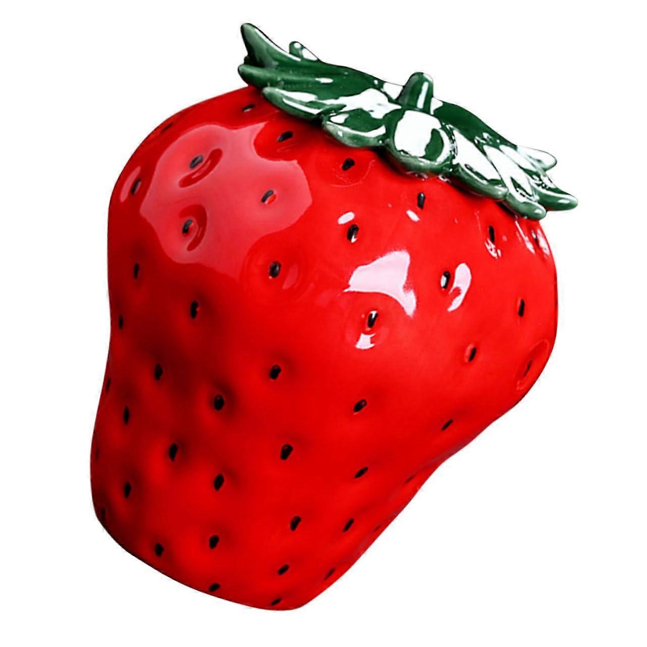 Ceramic Strawberry Storage Jar with Lid, Decorative Tea and Candy Container, Kitchen Accessory, Red Color