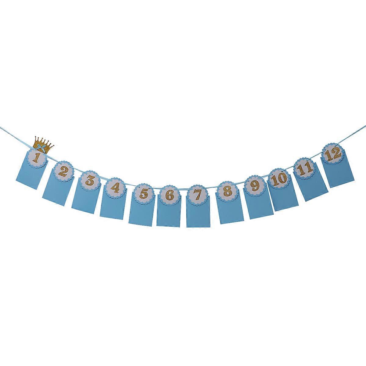 Monthly Photo Banner First Birthday Baby Shower Blue Decoration Rectangle Shape 1 Set