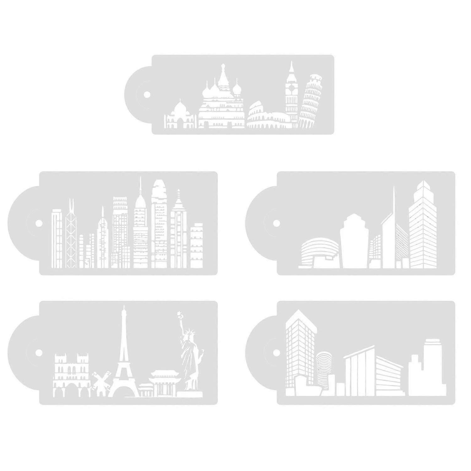 3 Set City Building Pattern Cake Decoration Template Non-stick PET Rounded Edge Cake Rim Template