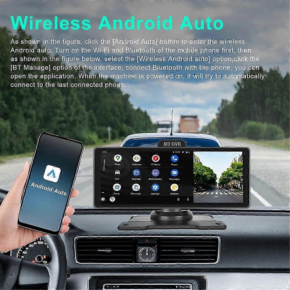 4K DVR Car Monitor with Dual Cameras, GPS Navigation, WIFI, and IPS Screen for Carplay and Android Auto