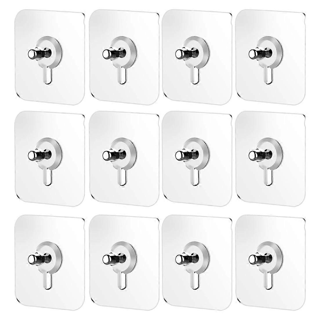 Adhesive Screws Pack of 12, Waterproof Transparent Wall Hooks, Punch-Free Screw Hooks, 8 mm Size