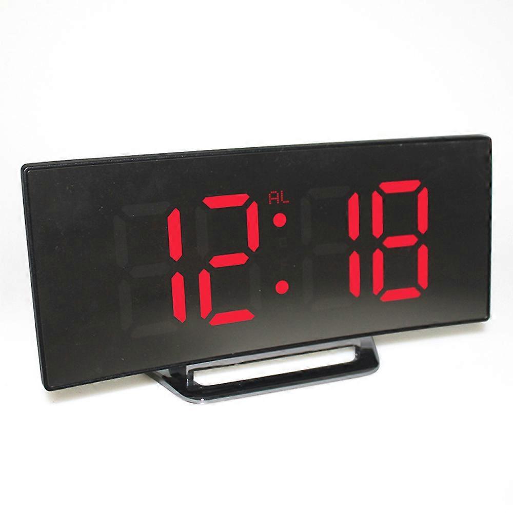 Digital Alarm Clock,  Large Mirrored Led Clock With Dual Usb Charger Ports | Easy Snooze Function-Red