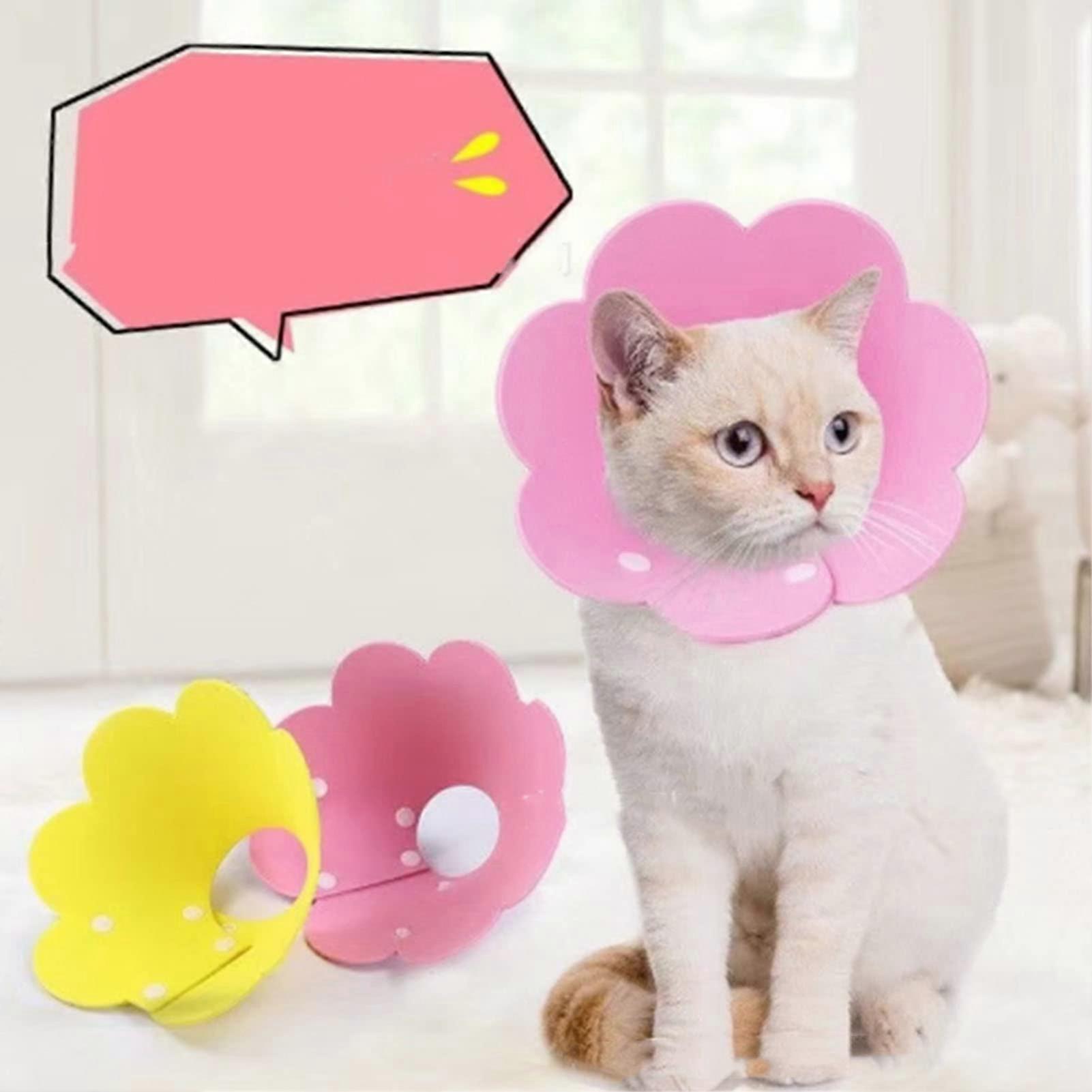 Cat recovery collar with snap closure, sunflower shape, felt Elizabethan collar, set of 3 (S)