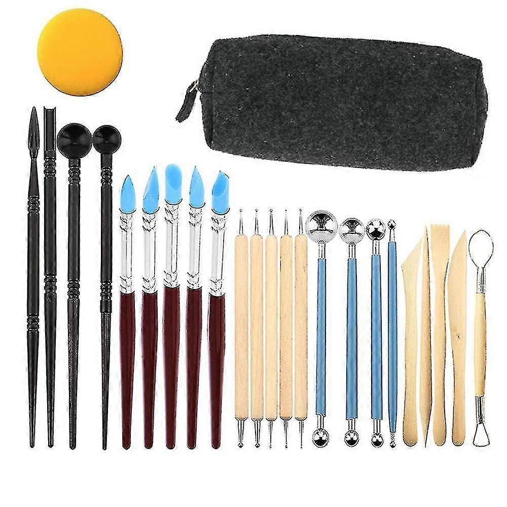Polymer Clay Tools 24pcs Modeling Clay Tools Set Ball Stylus Dotting Tools Wooden Pottery Clay Sculpting Tool With Storage Case