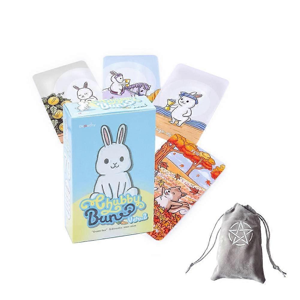 Chubby Bun Hase Tarot Cards, Chubby Bun Rabbit Tarot Cards, with Bag, Party Game, Divination