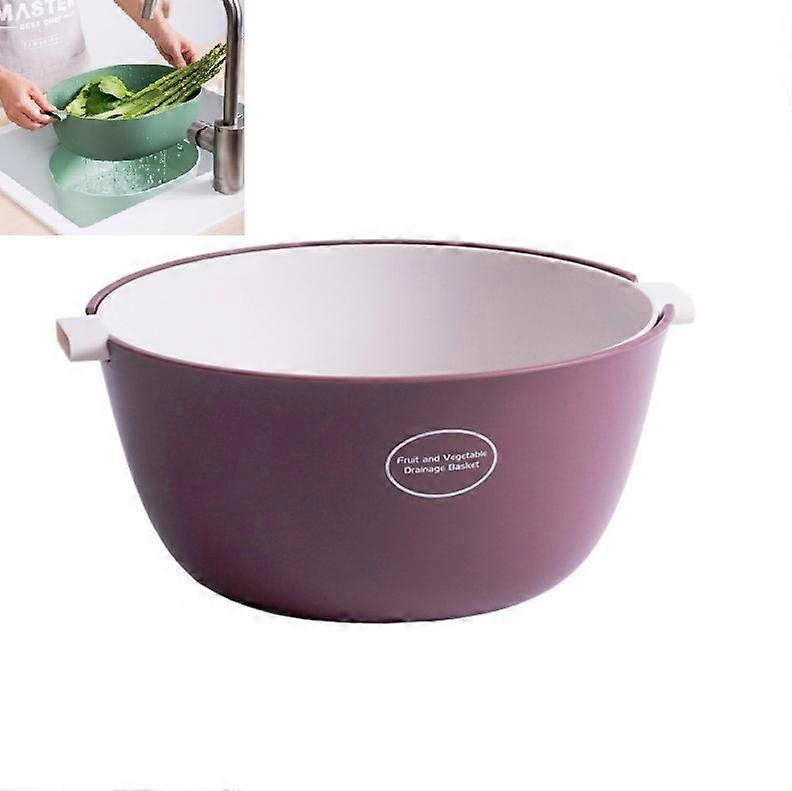 Kitchen Rice Pan Double-dish Vegetable Drain Basket Plastic Fruit Basket O Shape Dark Red