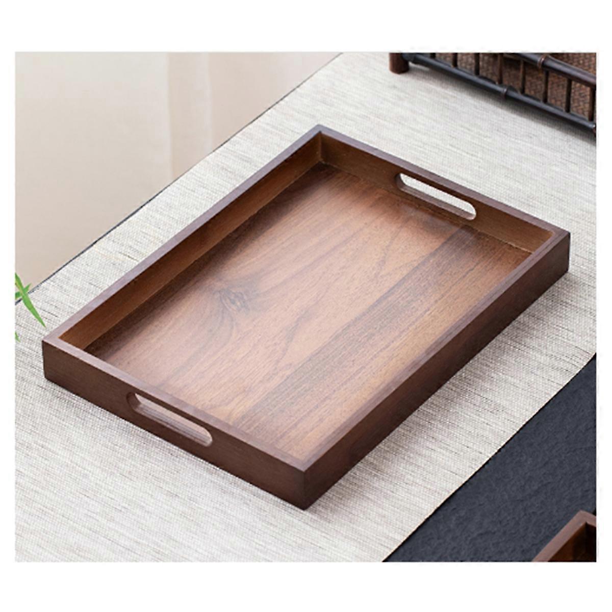 Rectangular Bamboo Wood Tea Tray Display Plate Walnut Color Cup Storage Handle Home Use Japanese Tea