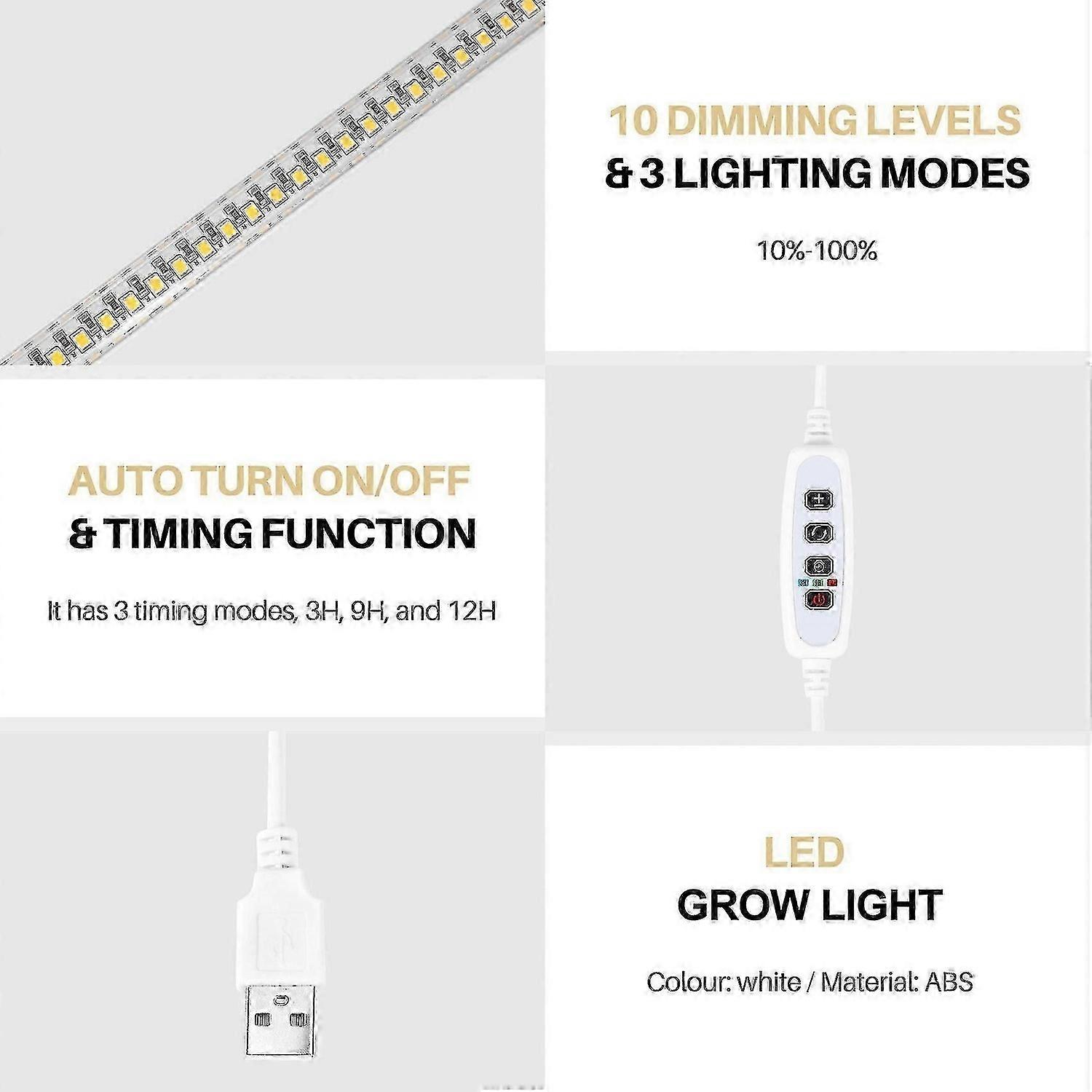 LED Plant Grow Light Strips, Full Spectrum Grow Lights for Indoor Plants with Auto On/Off 3/9/12H Timer, 192 LEDs jn
