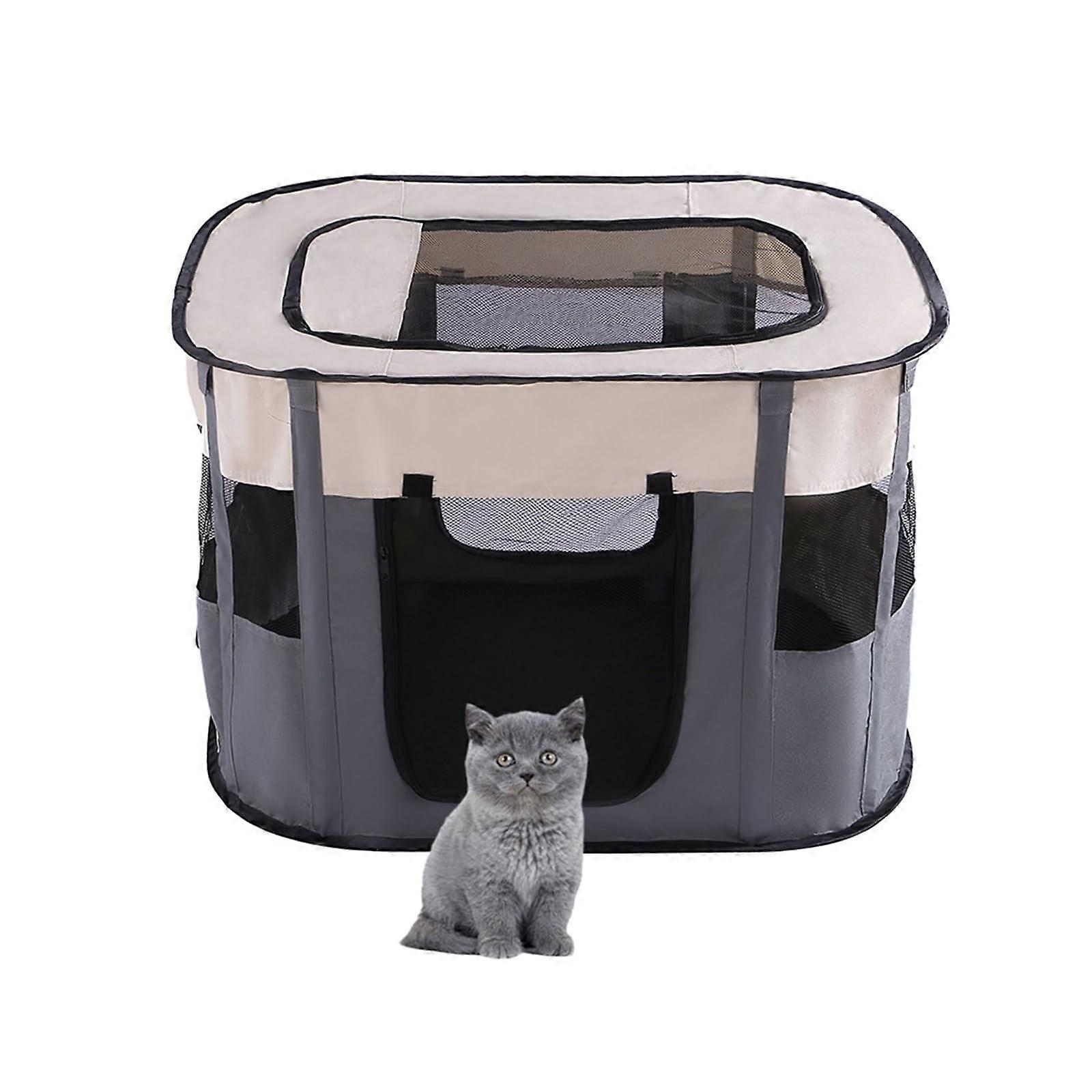 Foldable pet playpen for puppies, dogs, kittens, and cats (Gray, M)