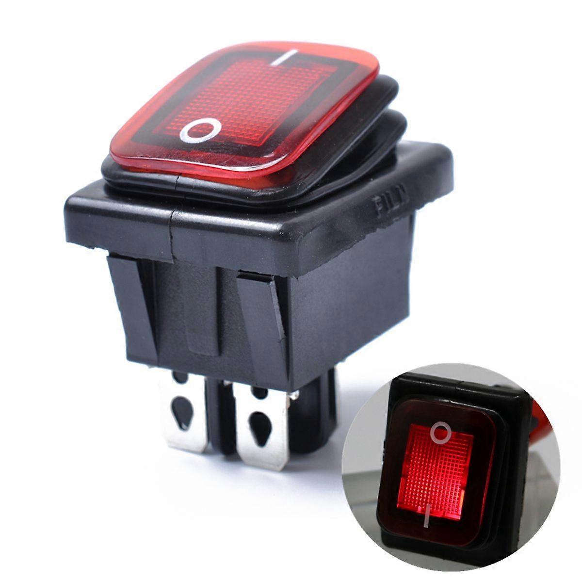 Rocker Toggle Switch On-Off-On 4 12V DC Car Boat Automobiles Waterproof LED Latching Switches (Red Light)