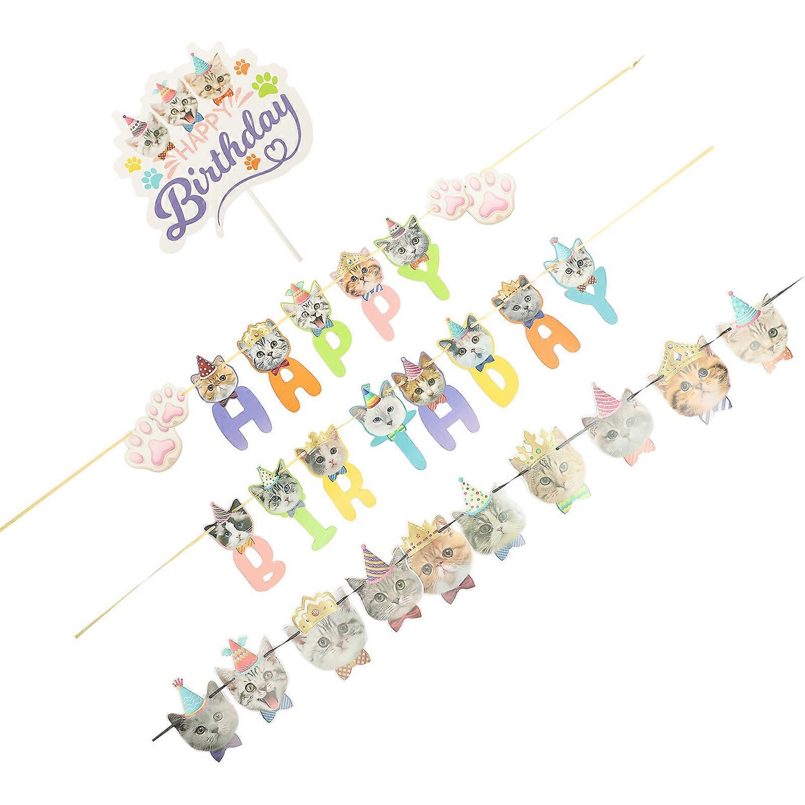Cat Themed Party Props 14x11cm Rectangle Shape Fade-Resistant Cake Decor 1 Set