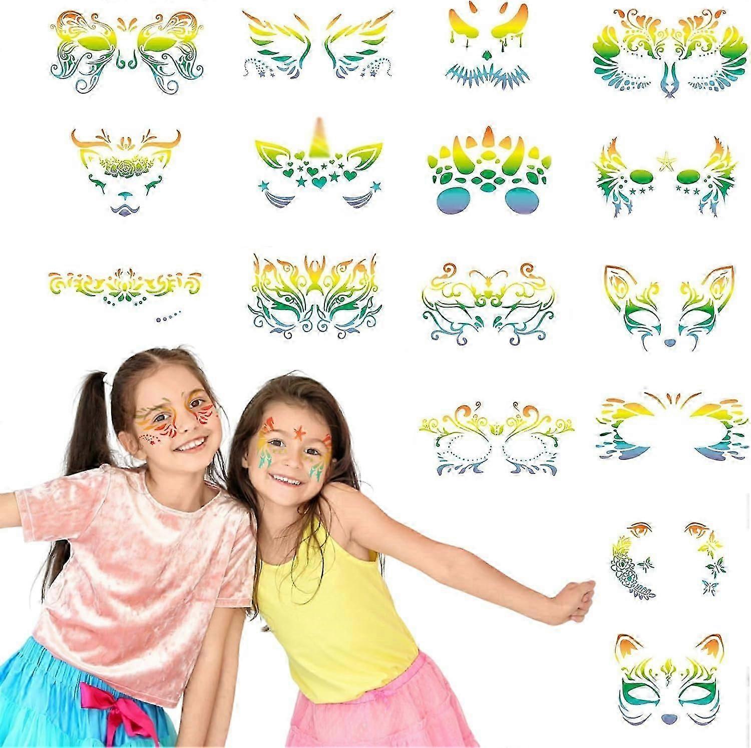 16 Pieces Face Painting Stencils, Makeup Stencils for Kids, Reusable Face Painting Stencil, Perfect for Kids, School, Cosplay-Good