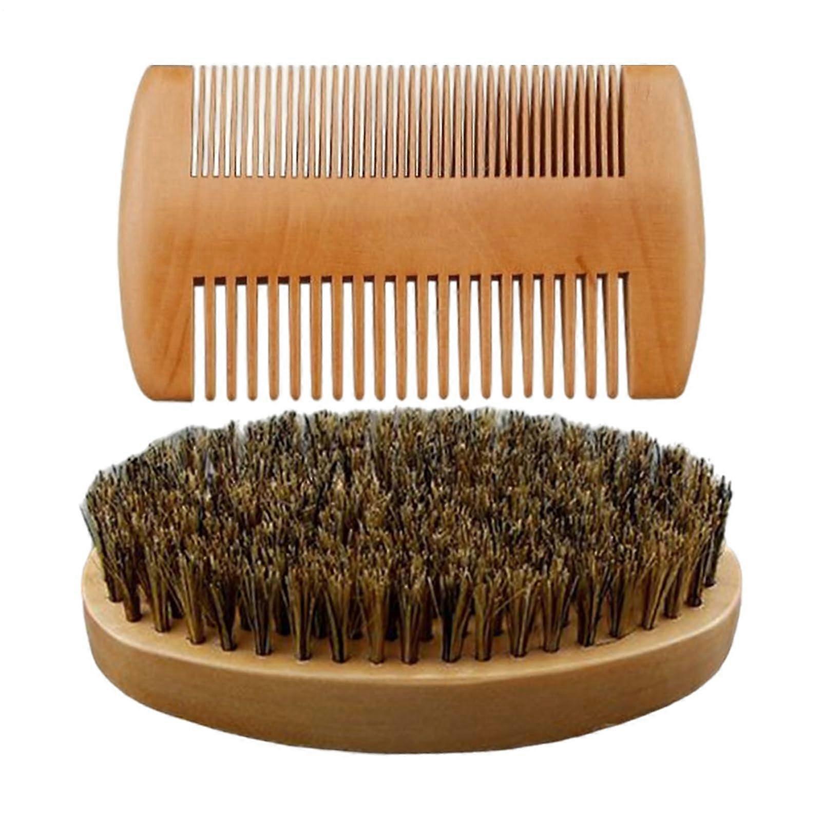 Beard brush and comb for men  Mustache and beard comb with wooden bristles, portable accessories for daily use at home and on the go
