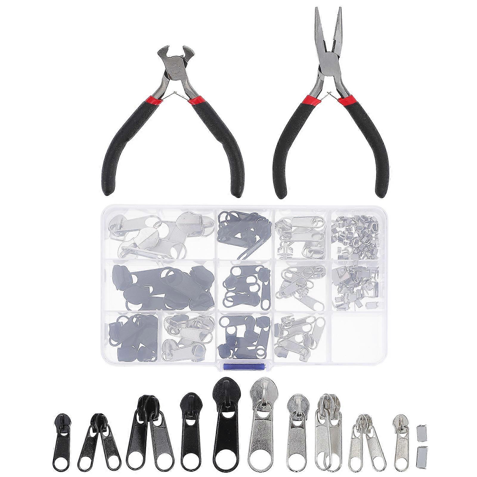 Zipper Repair Kit Zipper Slider Replacement for Broken Zipper Tab Tailor Sewing Craft Tool Kit Assorted Color 12X7.8cm 1Set