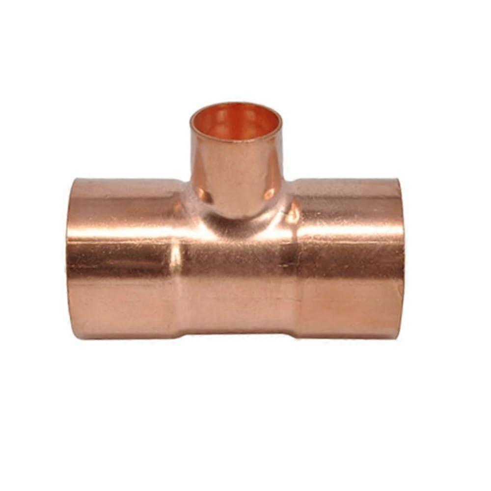 Copper End Feed Solder Reducing Tee - 3-Way Fitting, 1/4-3/8-1/2 In Copper, ID 8-25 mm, For Air Conditioner