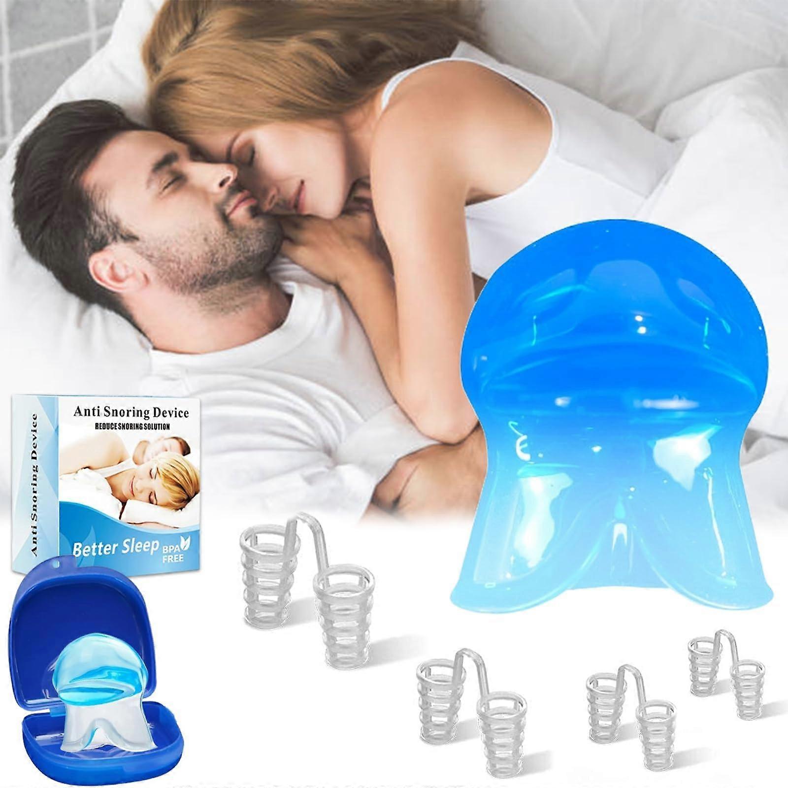 Snoring Stopper Silicone Tongue Holder with Nose Separator for Sleep Apnea Relief, Better Breathing, Dunkelblau Color
