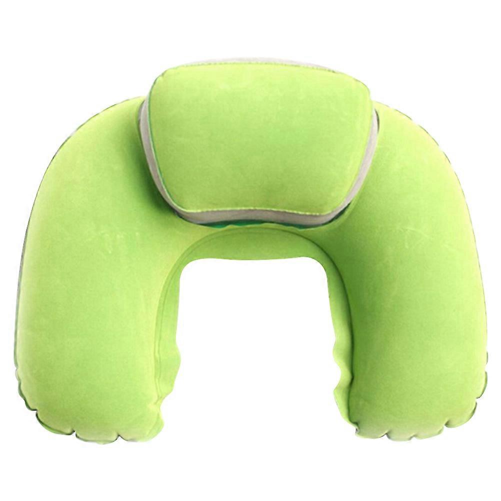 Portable Inflatable U Shaped Neck Pillow with Flocking Surface, Lightweight Travel Cushion for Airplane, Car, Camping and Outdoor Use