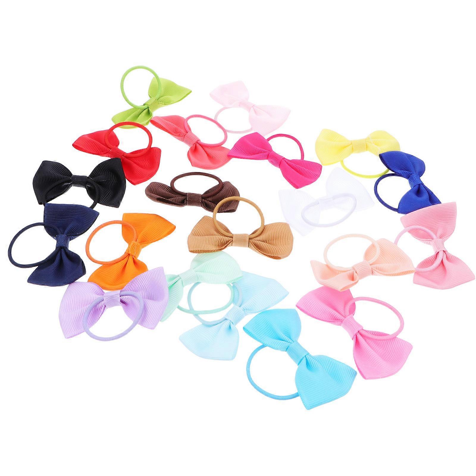 Assorted Color Fabric Bowknot Hair Ties for Kids to DIY Headdress Decor 20 Pieces