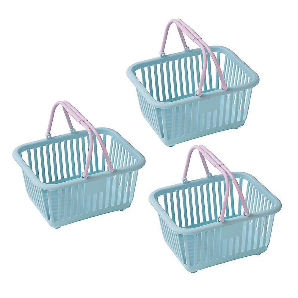 Blue Storage Baskets for Home Organization Handheld Bathroom Basket Set of 3 PP Material