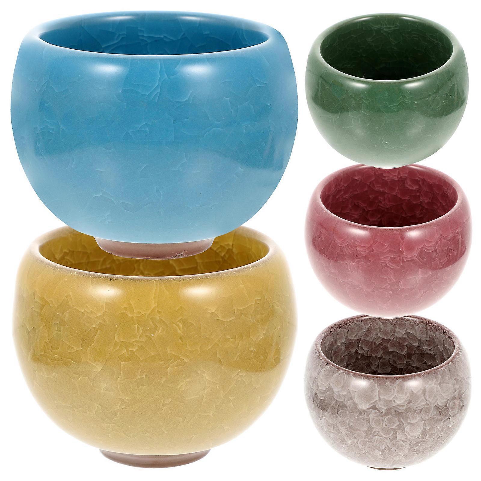 Ceramic Tea Cup Kung Fu Style Tea Ware For Restaurants Round Shape 5Pcs
